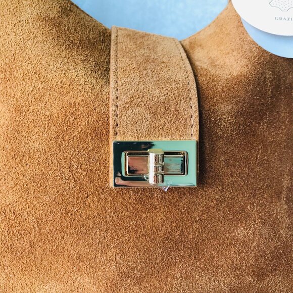 Viola Castellani  Double Compartment Suede  Turn Lock  Shoulder /Crossbody  Bag - Picture 4 of 12